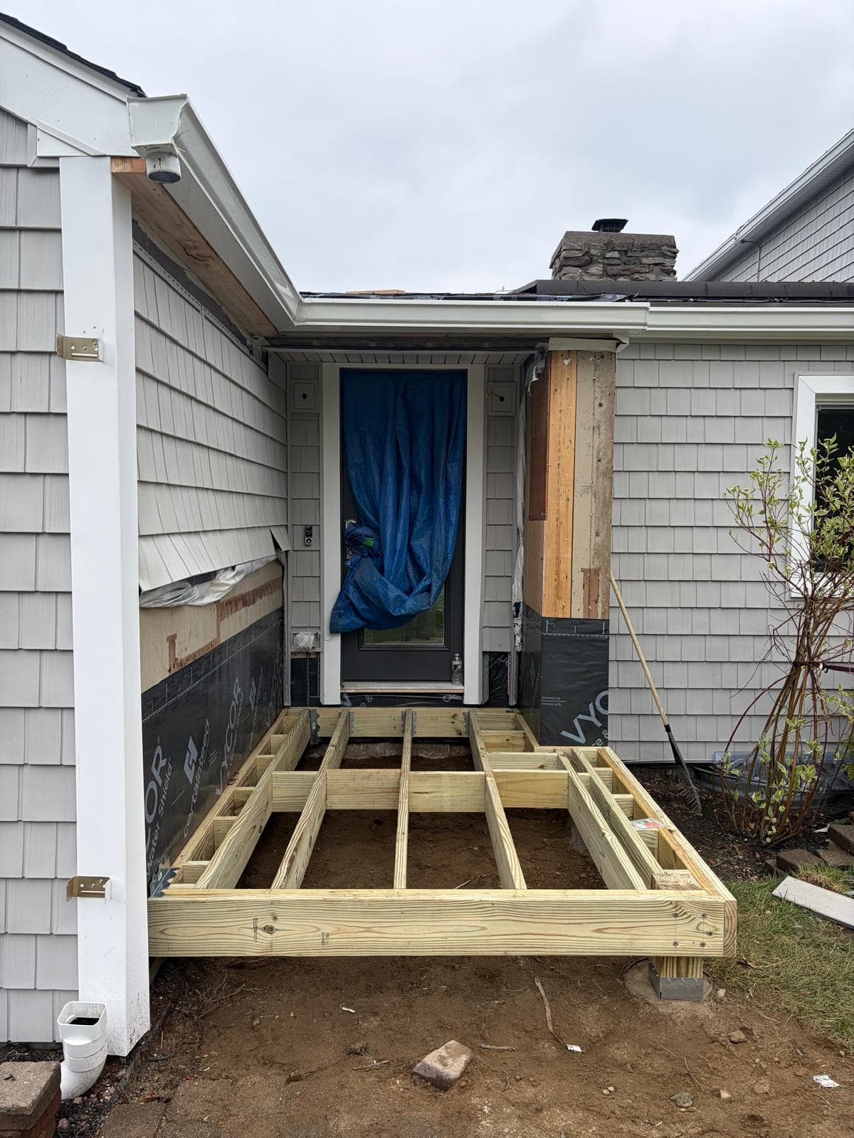 Before - Matched Cedar Shake Siding on Porch Addition – Webster, MA
